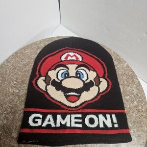 Nintendo Super Mario Black Knit Beanie with Red Trim